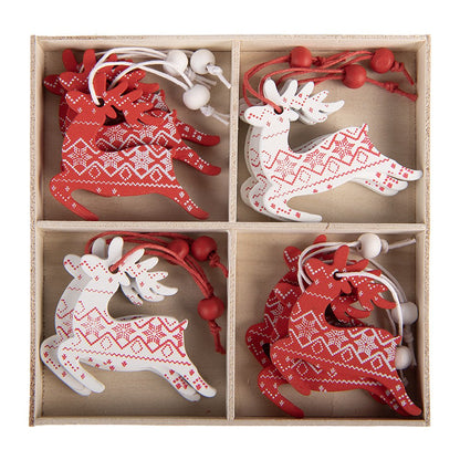 Kersthanger Set van 12 Rendier 13x13 cm Rood Hout