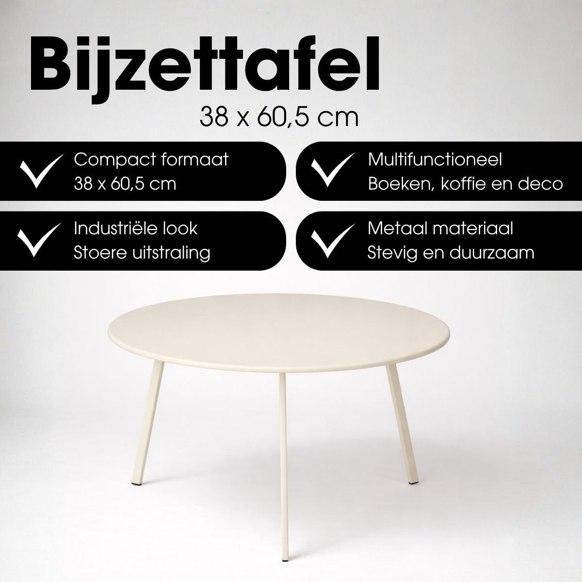 Bijzettafel metaal 60.5x38 cm crème