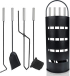Ceruzo Fireplace Set Stainless Steel Black - 5 Piece