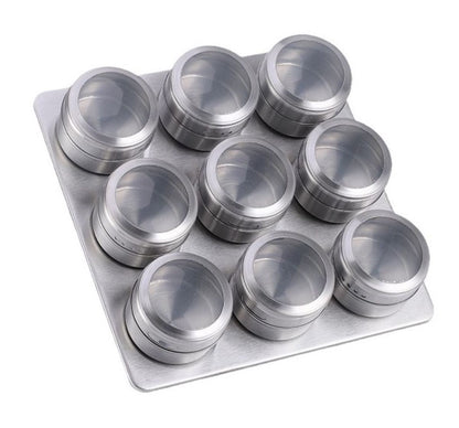 Ceruzo Kruidenrek Magnetisch - 9 Rvs Kruidenpotjes