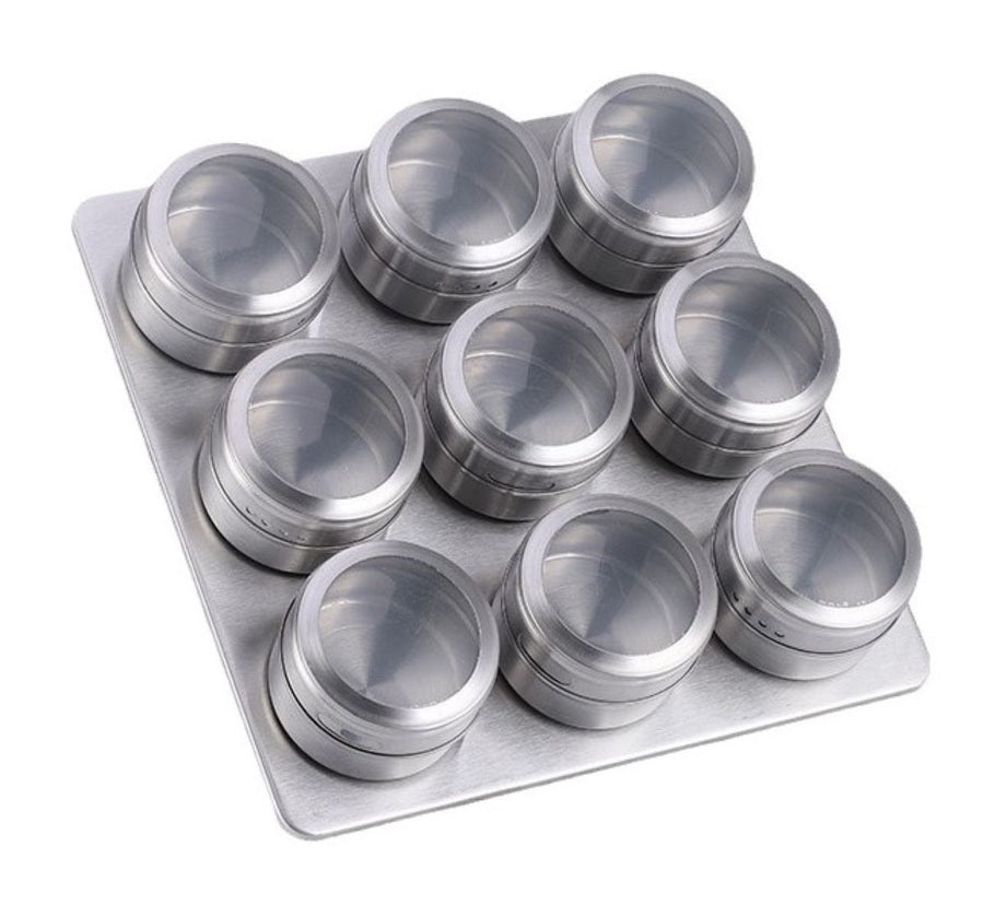 Ceruzo Kruidenrek Magnetisch - 9 Rvs Kruidenpotjes