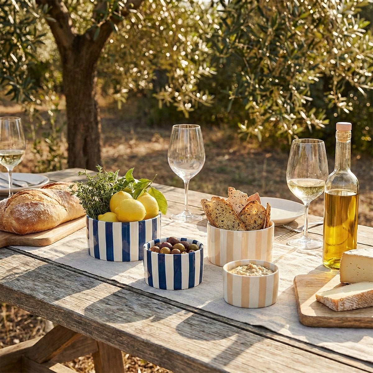 Aperitiefset van 4 gestreepte kopjes