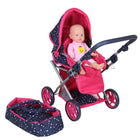 Poppenwagen 3in1 blauw roze