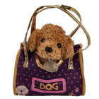 Knuffel hond in tasje paars goud