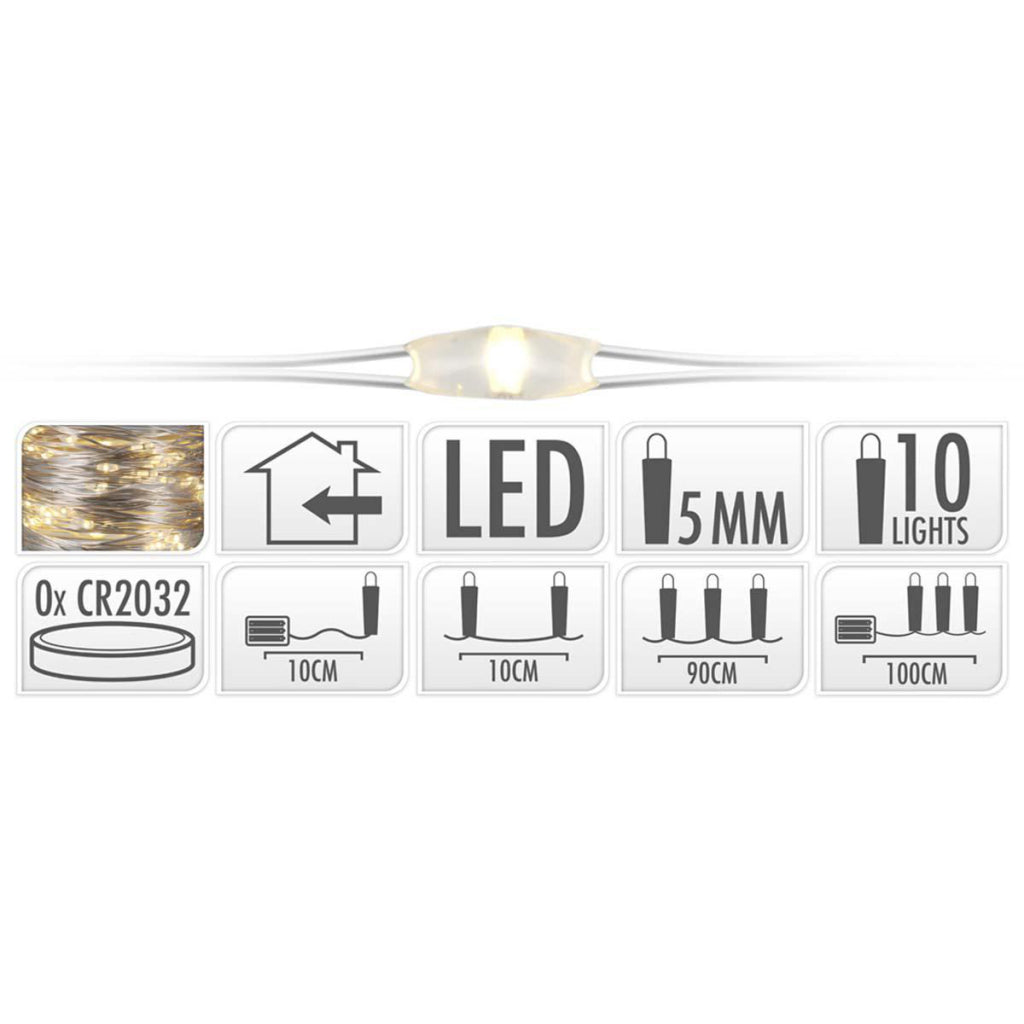 S.i.a. Zilverdraad Kerstverlichting Op Batterij  90Cm 10 Led Lampjes