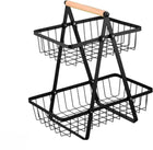 Fruitmand etagere 2 lagen metaal hout zwart 43 cm