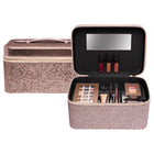 Beautycase brons glitter met spiegel