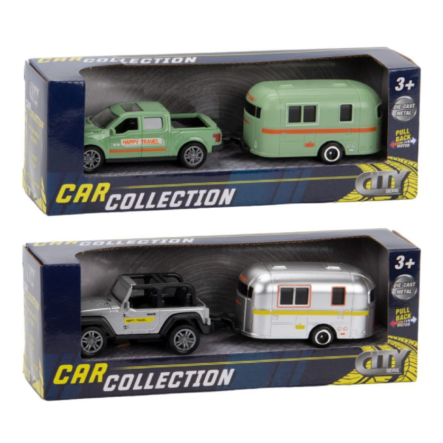 City Car Collection Die-Cast Pick-Up Met Trailer 1:50 Assorti