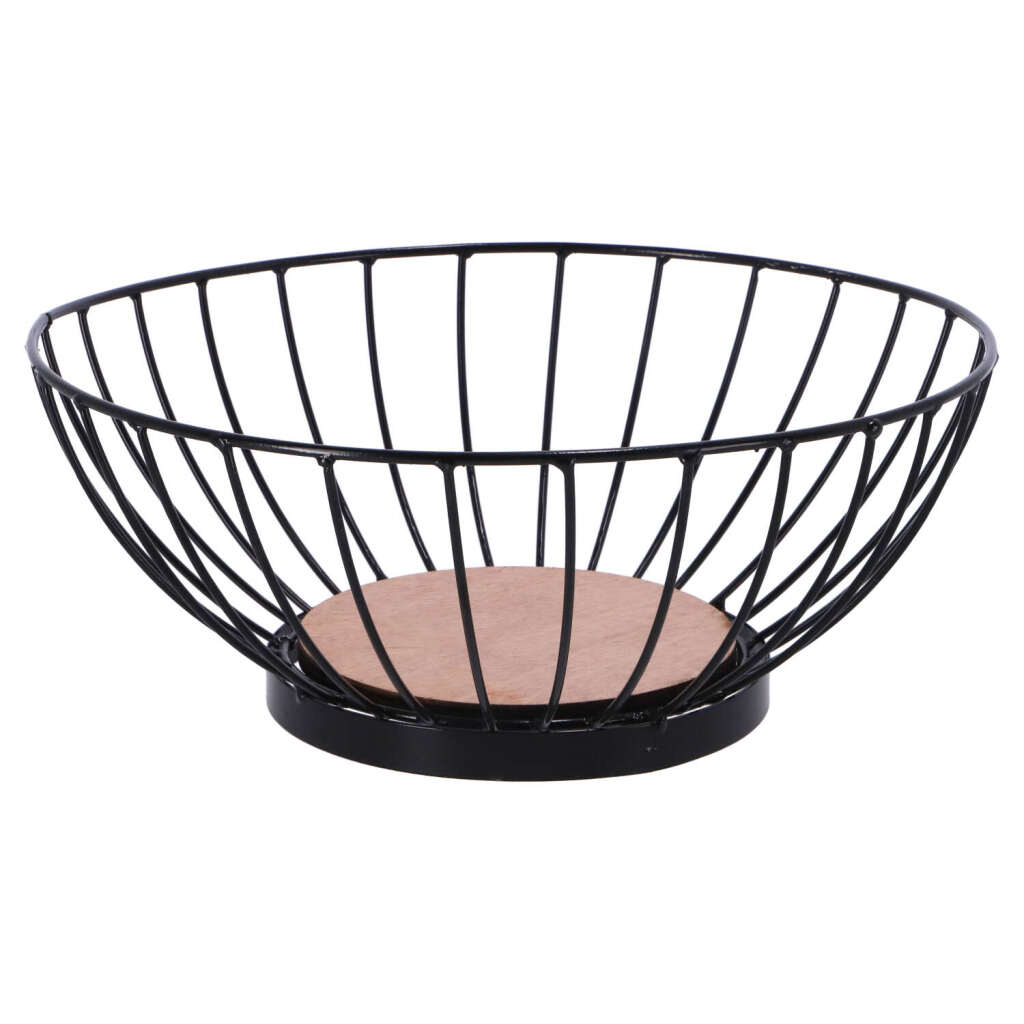Overige Merken Metalen Fruitschaal 28 Cm Zwart/Hout
