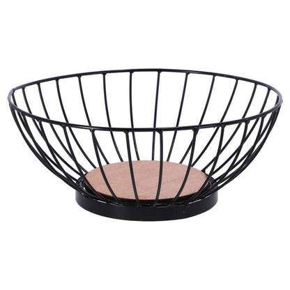 Overige Merken Metalen Fruitschaal 28 Cm Zwart/Hout