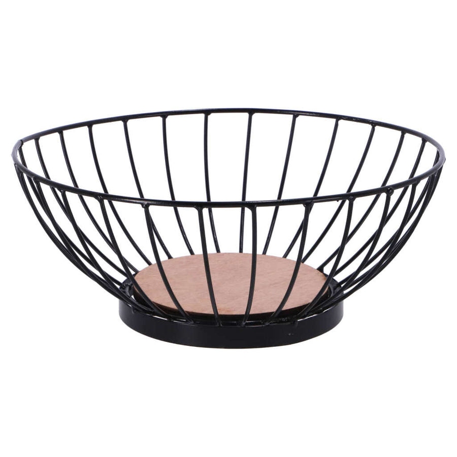 Overige Merken Metalen Fruitschaal 28 Cm Zwart/Hout