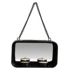 Wand theelichthouder met spiegel 18x10x6.5 cm metaal zwart