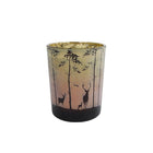 Miscellaneous Tealight Holder Forest Deer In Forest Green/Red Glass 12.5X10X10Cm