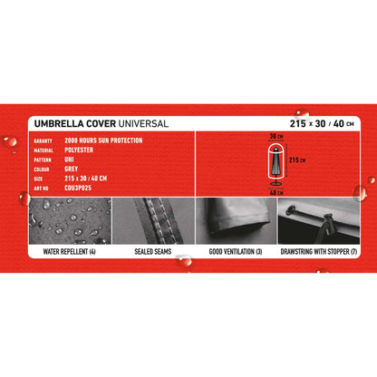 Hoes voor staande parasol 215x30 cm grijs 215 x 30 cm