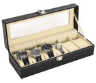 Horlogebox 6 horloges zwart PU kunstleer 30x11x8 cm
