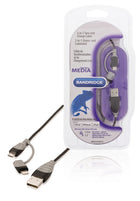 2-in-1 USB Micro-B Lightning kabel 1m zwart