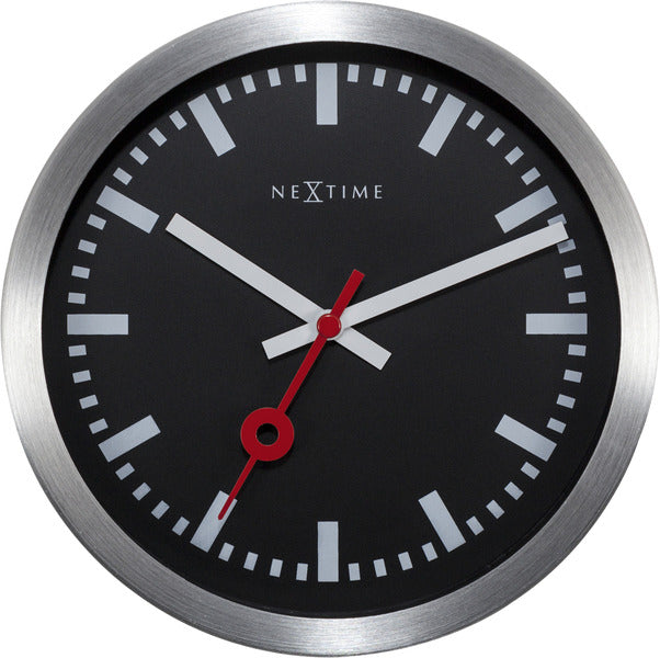 Nextime Ne-3998Stzw Wandklok 'Station' &Oslash;19 Cm, Geborsteld Aluminium Zwart