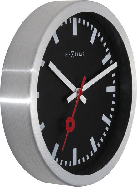 Nextime Ne-3998Stzw Wandklok 'Station' &Oslash;19 Cm, Geborsteld Aluminium Zwart