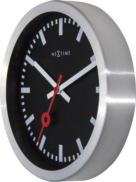 Nextime Ne-3998Stzw Wandklok 'Station' &Oslash;19 Cm, Geborsteld Aluminium Zwart
