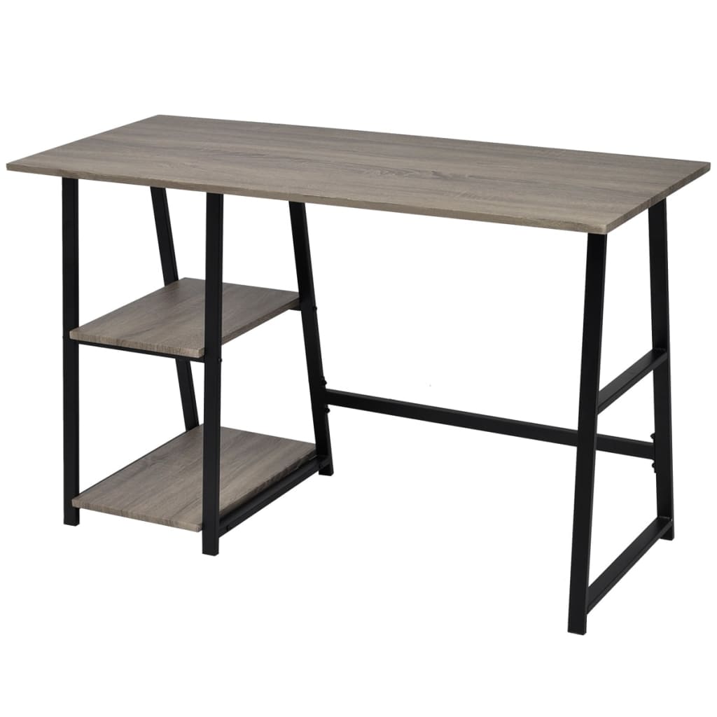 Bureau Met 2 Schappen Grijs En Eikenkleurig