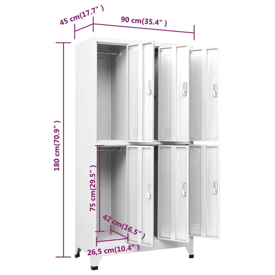 Lockerkast met 6 vakken 90x45x180 cm staal grijs Grijs Met 6 lockers