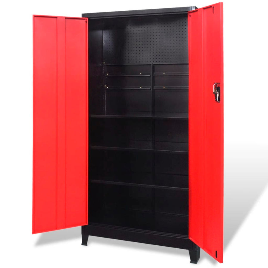 Gereedschapskast Met 2 Deuren 90X40X180 Cm Staal Zwart En Rood