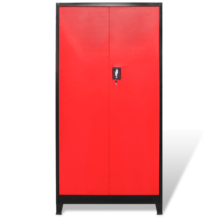 Gereedschapskast Met 2 Deuren 90X40X180 Cm Staal Zwart En Rood
