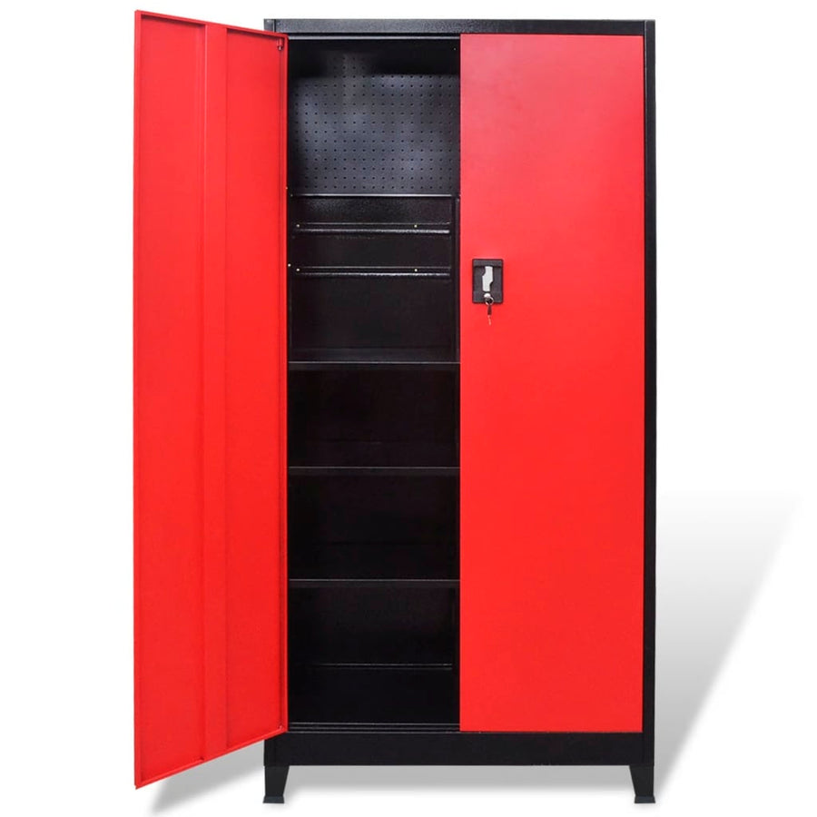 Gereedschapskast Met 2 Deuren 90X40X180 Cm Staal Zwart En Rood