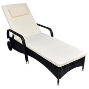 Ligbed poly rattan zwart met kussen