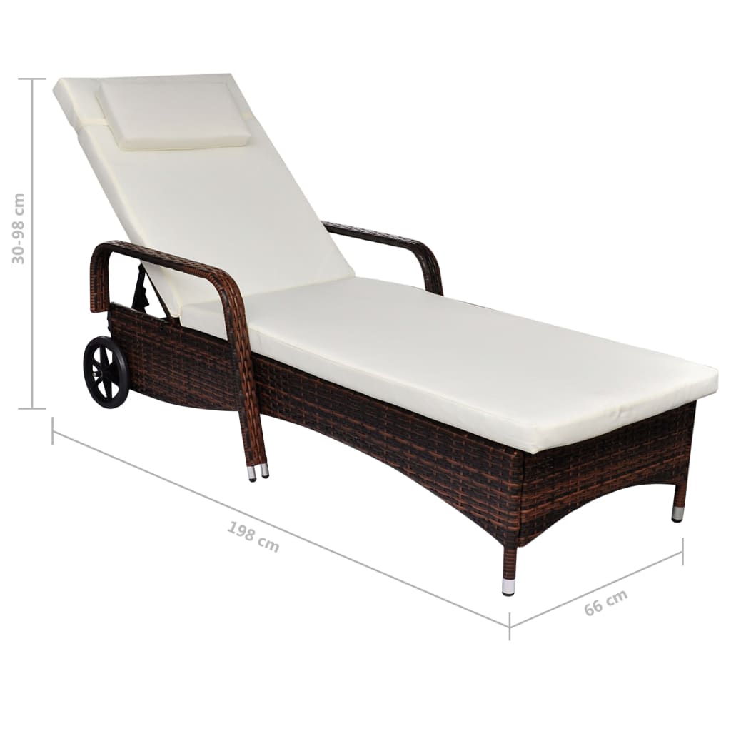 Ligbed Met Kussen En Wieltjes Poly Rattan Bruin