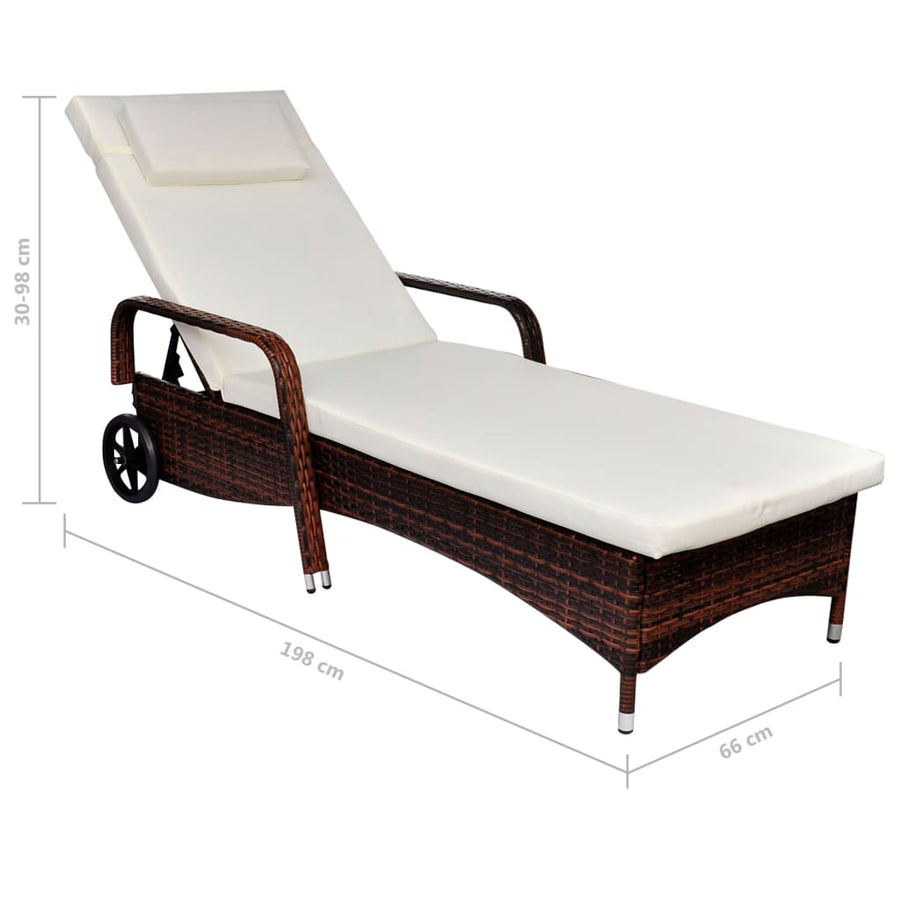 Ligbed Met Kussen En Wieltjes Poly Rattan Bruin