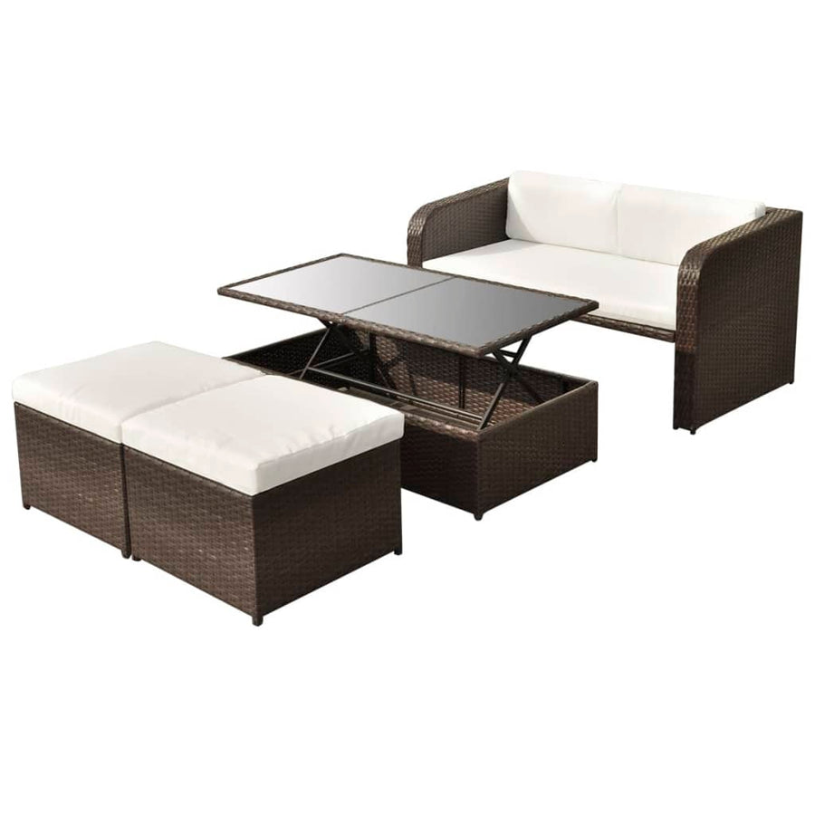 4-delige Loungeset met kussens poly rattan bruin