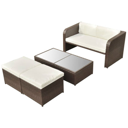 4-delige Loungeset met kussens poly rattan bruin
