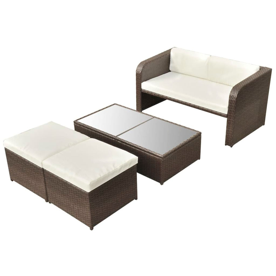 4-delige Loungeset met kussens poly rattan bruin