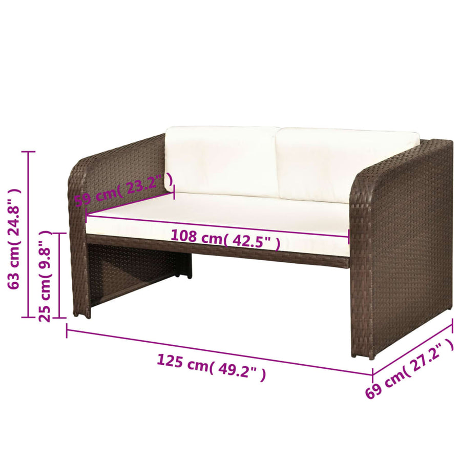 4-delige Loungeset met kussens poly rattan bruin
