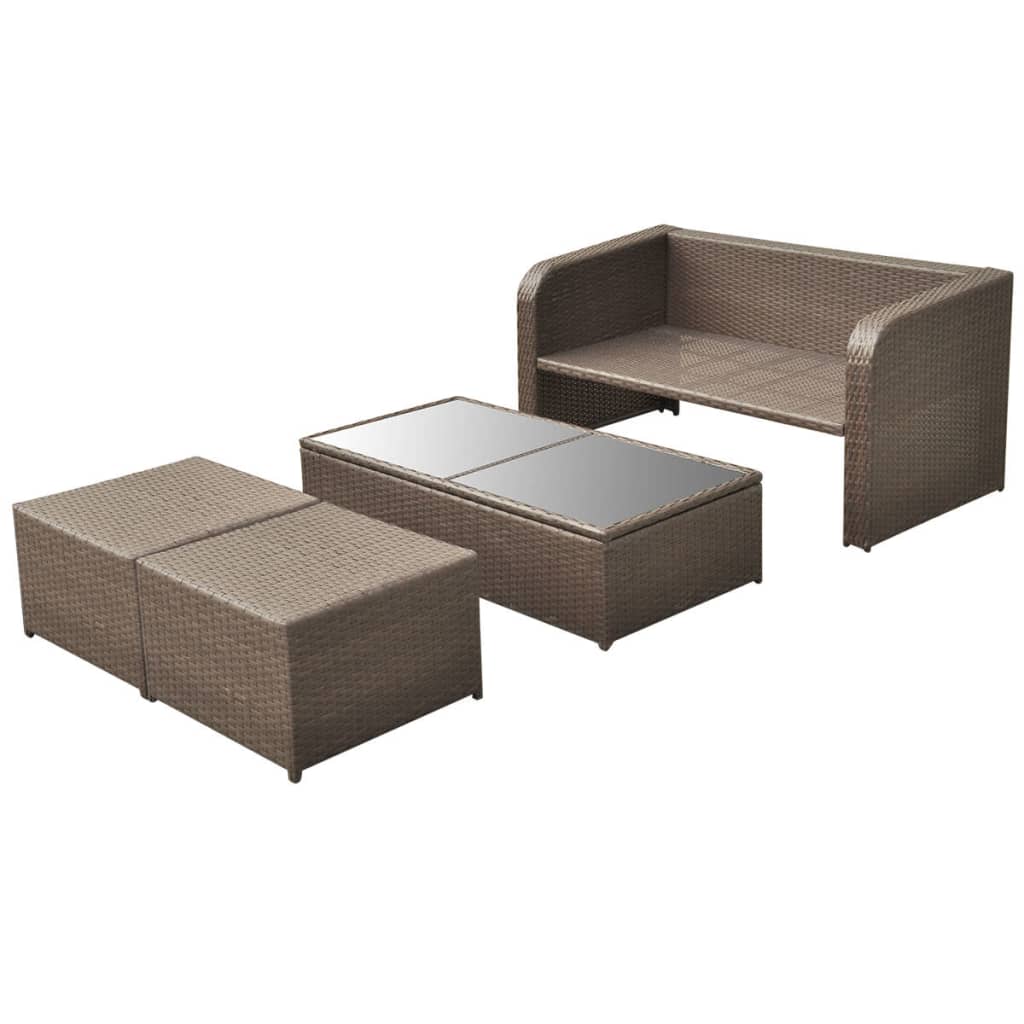 4-delige Loungeset met kussens poly rattan bruin