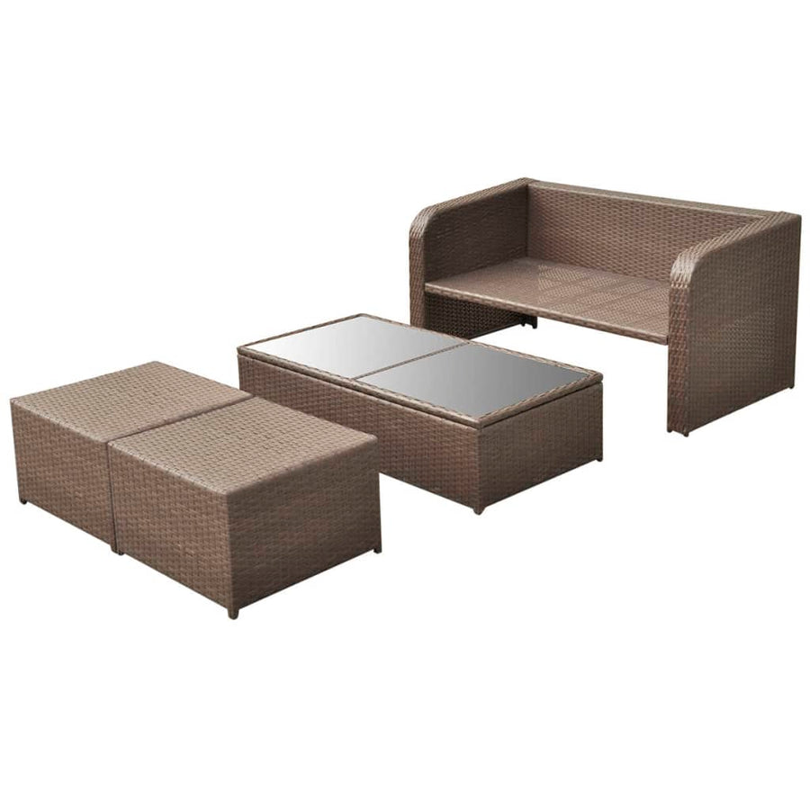 4-delige Loungeset met kussens poly rattan bruin