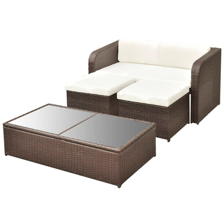 4-delige Loungeset met kussens poly rattan bruin