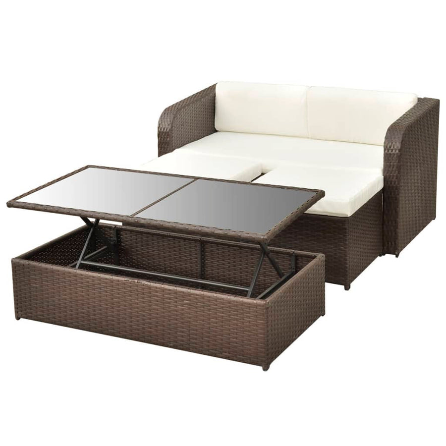 4-delige Loungeset met kussens poly rattan bruin