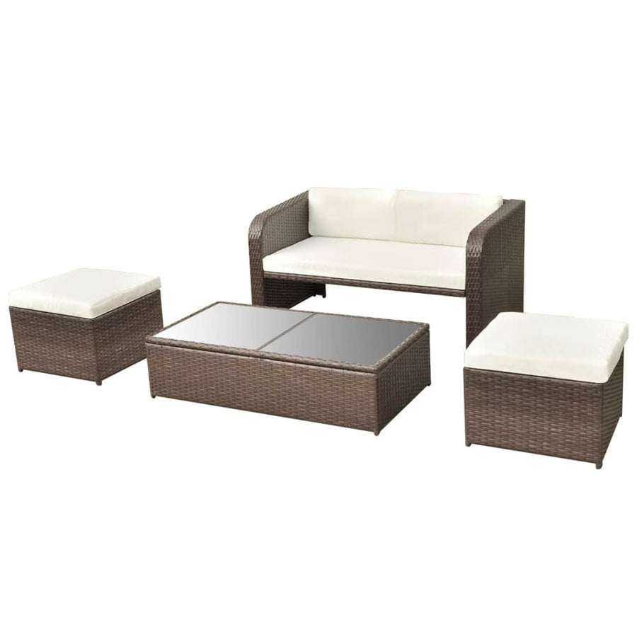 4-delige Loungeset met kussens poly rattan bruin