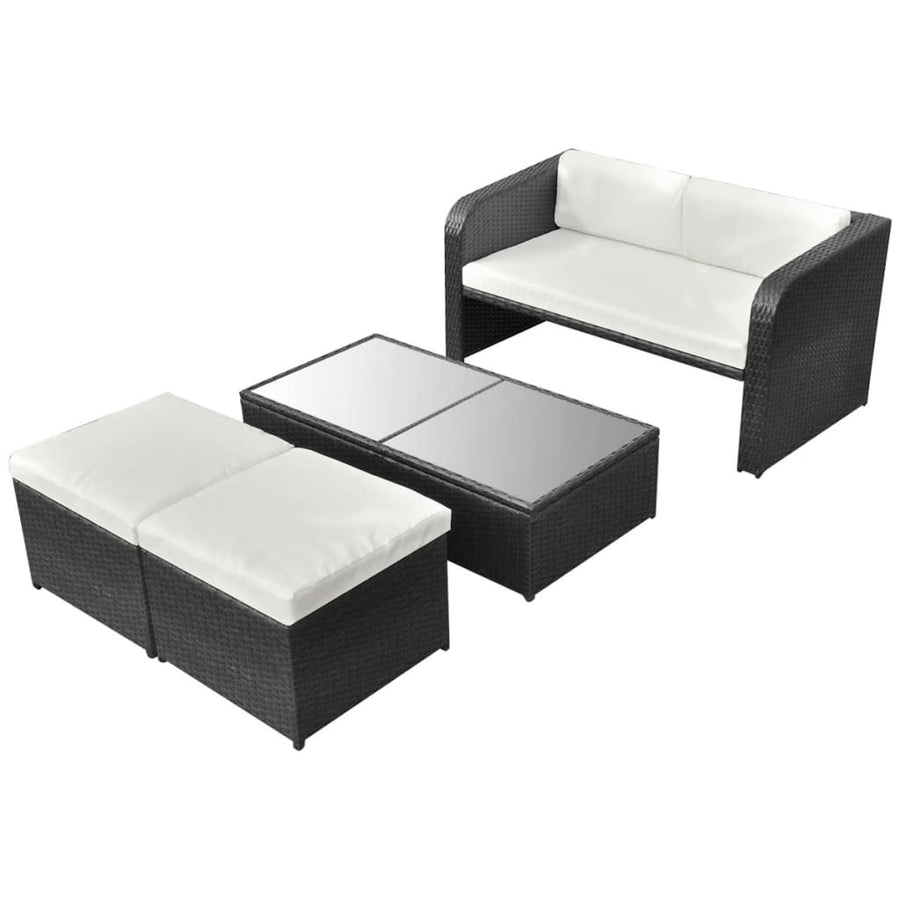 4-delige Loungeset met kussens poly rattan zwart