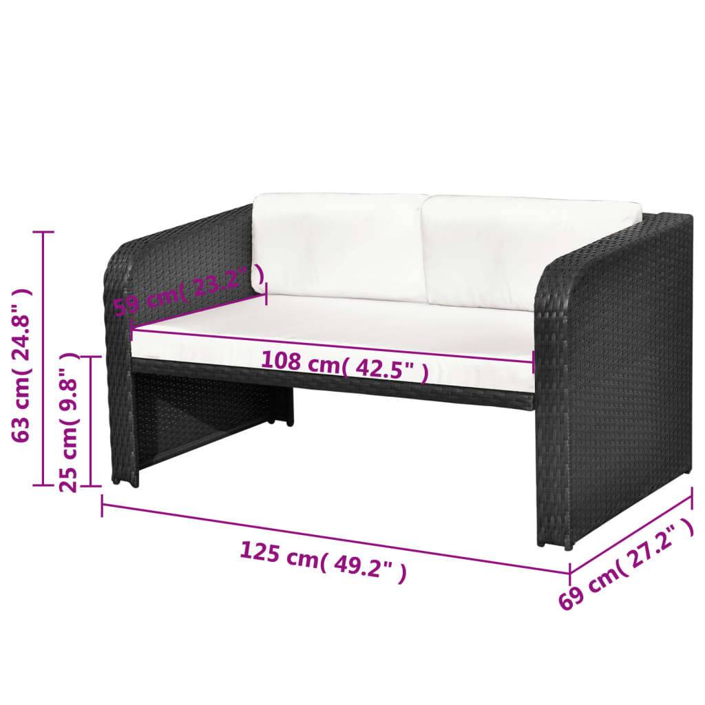4-delige Loungeset met kussens poly rattan zwart