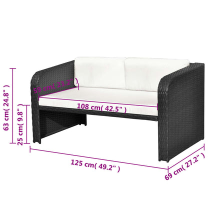 4-delige Loungeset met kussens poly rattan zwart