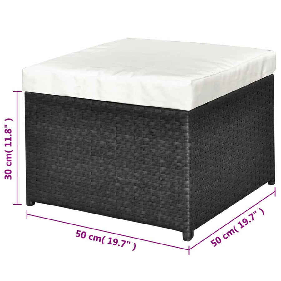 4-delige Loungeset met kussens poly rattan zwart