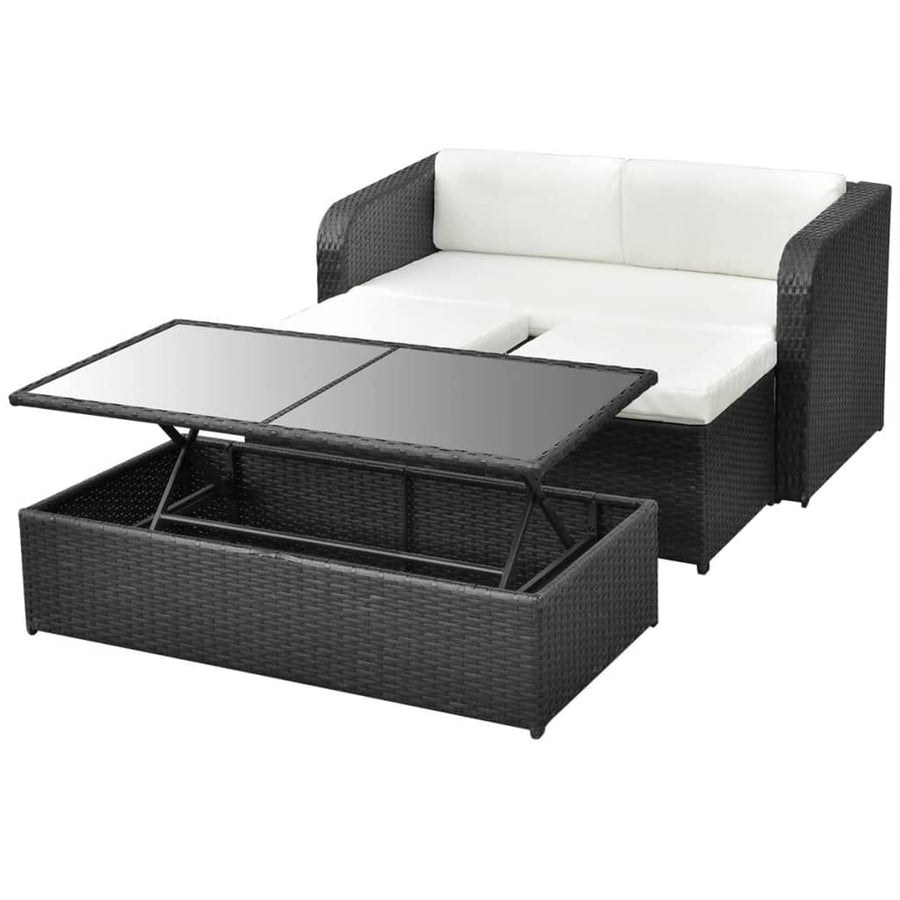 4-delige Loungeset met kussens poly rattan zwart