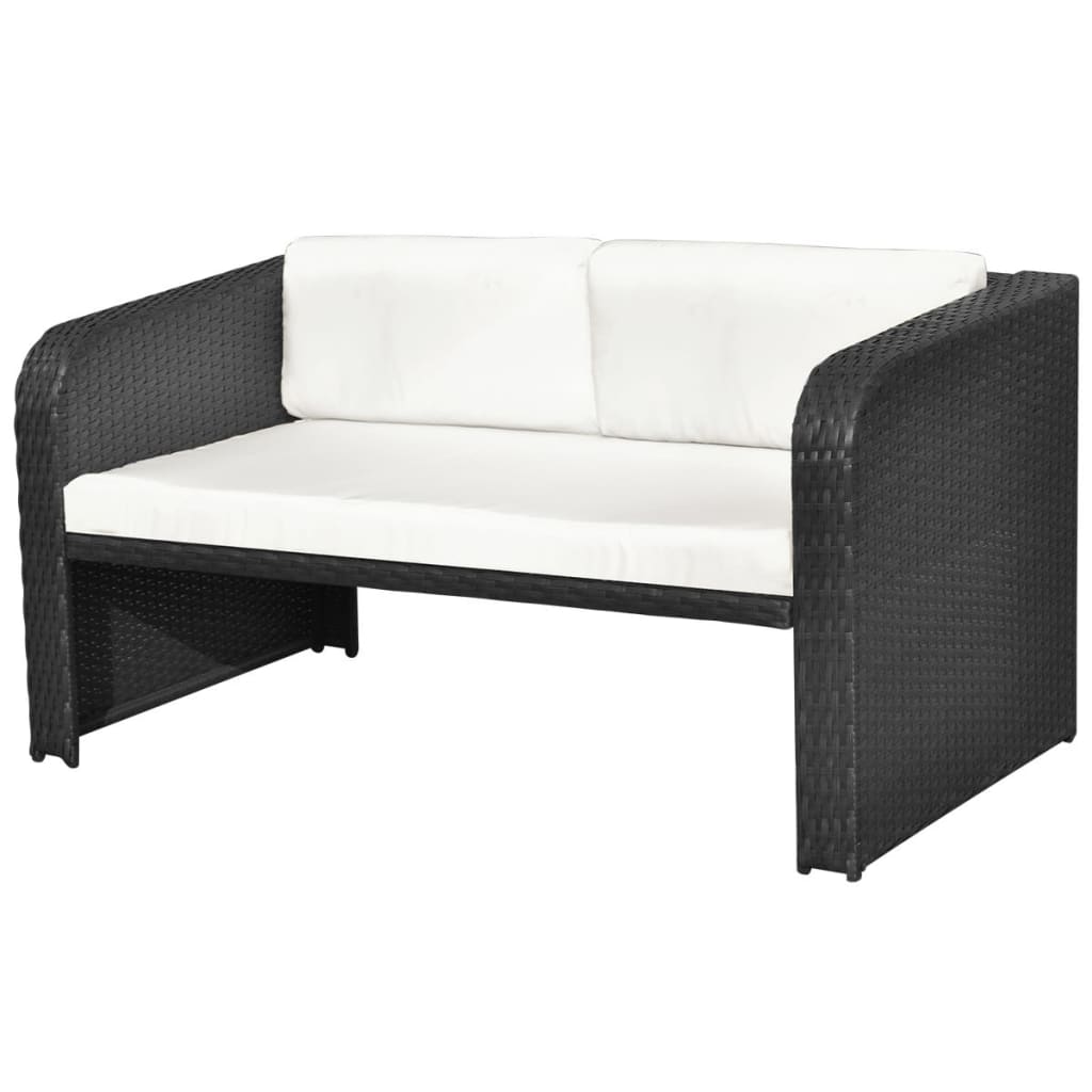 4-delige Loungeset met kussens poly rattan zwart