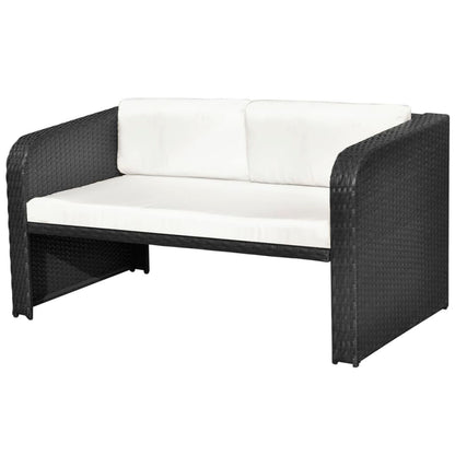 4-delige Loungeset met kussens poly rattan zwart