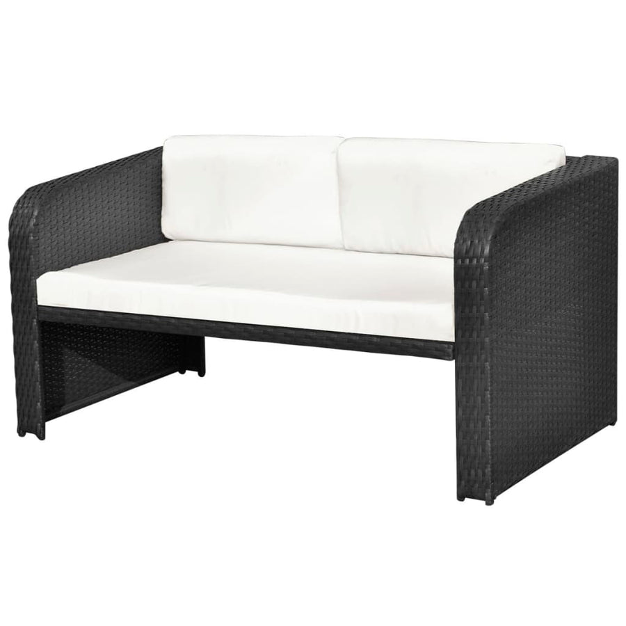 4-delige Loungeset met kussens poly rattan zwart