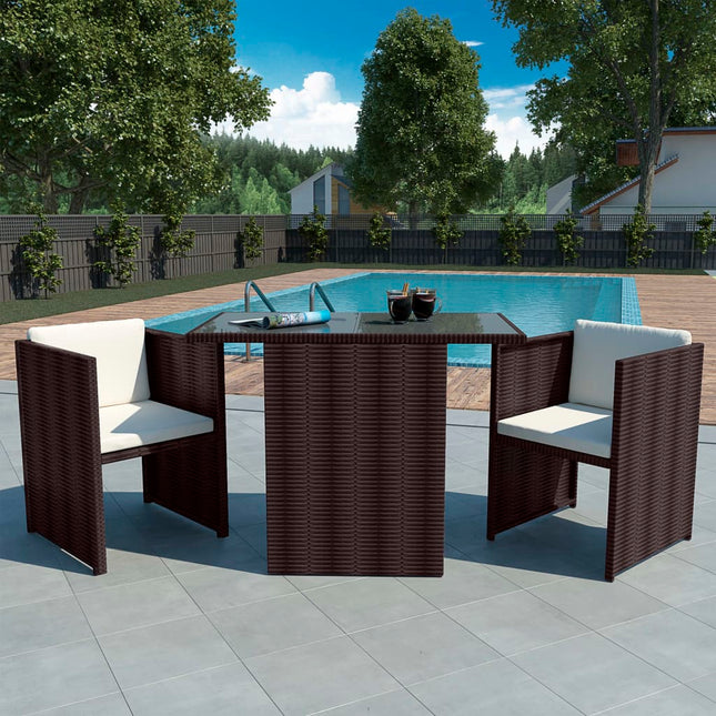 -Delige Bistroset Met Kussens Poly Rattan Bruin