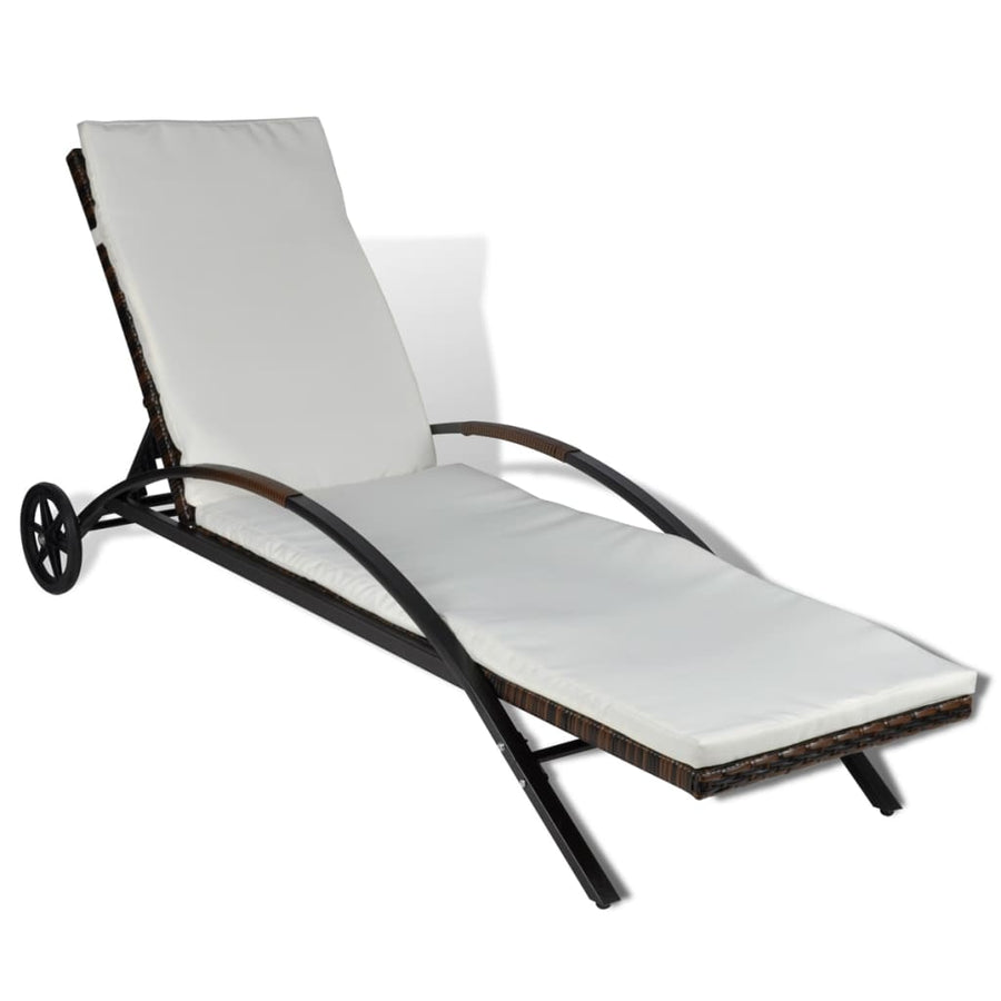 Ligbed Met Kussen En Wieltjes Poly Rattan Bruin